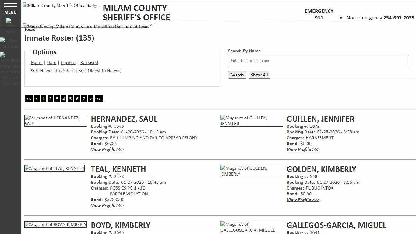 Inmate Roster - Current Inmates Booking Date Descending - Milam County Sheriff TX